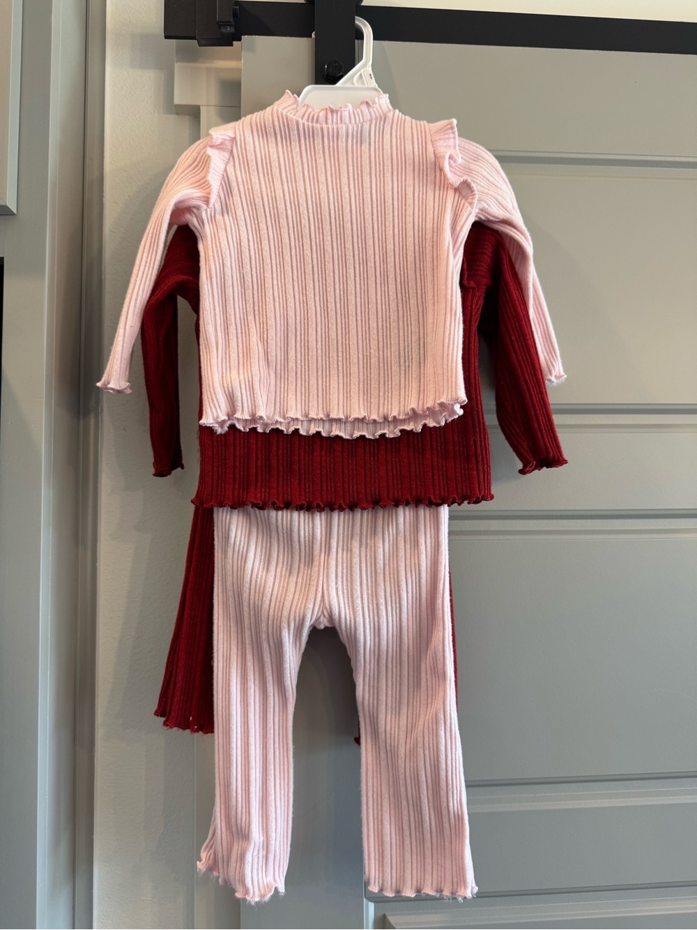 Set of 2 Ribbed Pink & Wine Two-Piece Knit Set